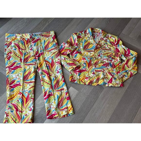 Tommy Hilfiger Tropical Floral Print Suit Set Jacket Pants Colorful Size 14 VTG - Picture 1 of 10